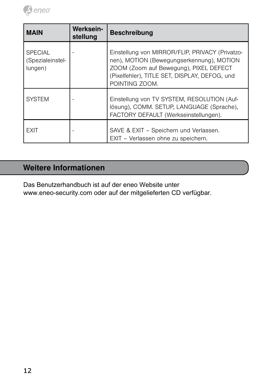 Weitere informationen | Eneo HDB-2080MIR User Manual | Page 12 / 60