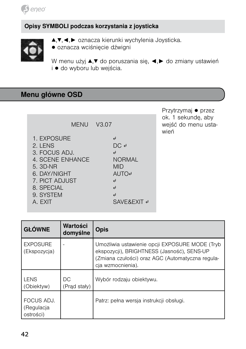 Menu główne osd | Eneo HDB-2080MIR User Manual | Page 42 / 60