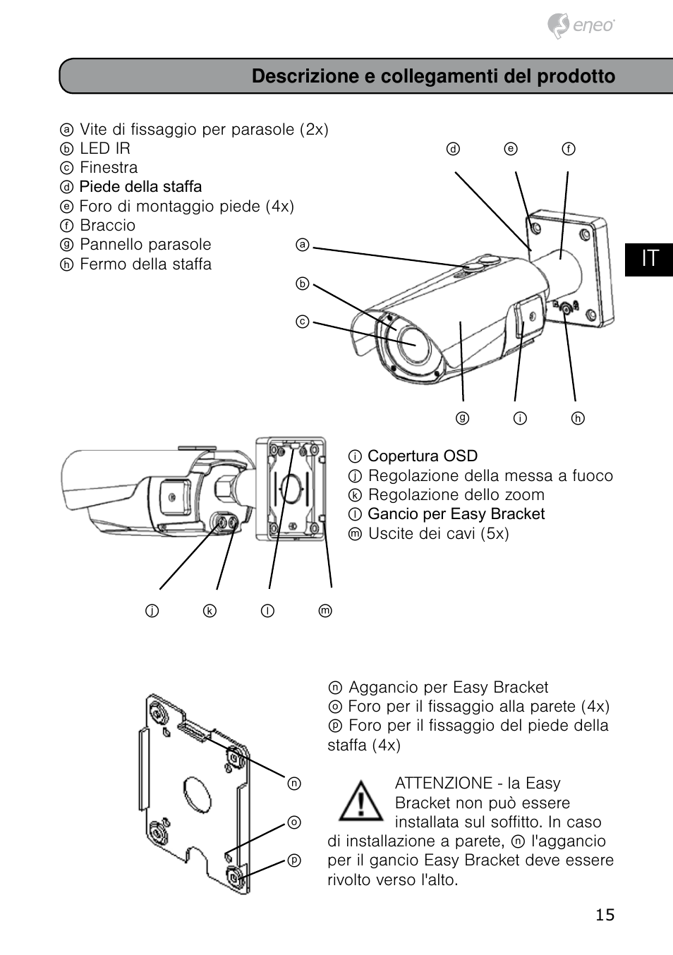 Tr it es ro, Descrizione e collegamenti del prodotto | Eneo HDB-2080MIR User Manual | Page 15 / 36