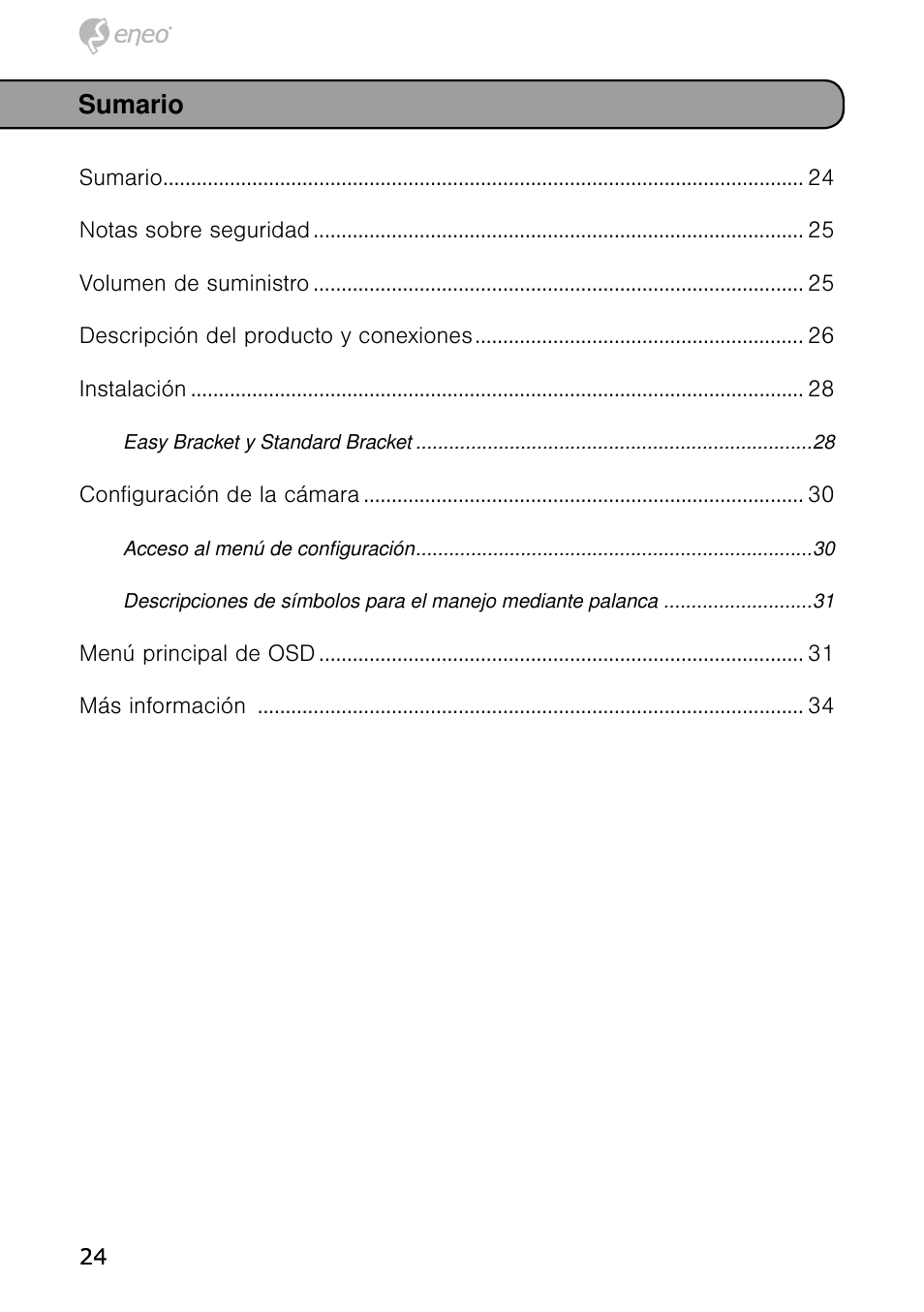 Sumario | Eneo HDB-2080MIR User Manual | Page 24 / 36