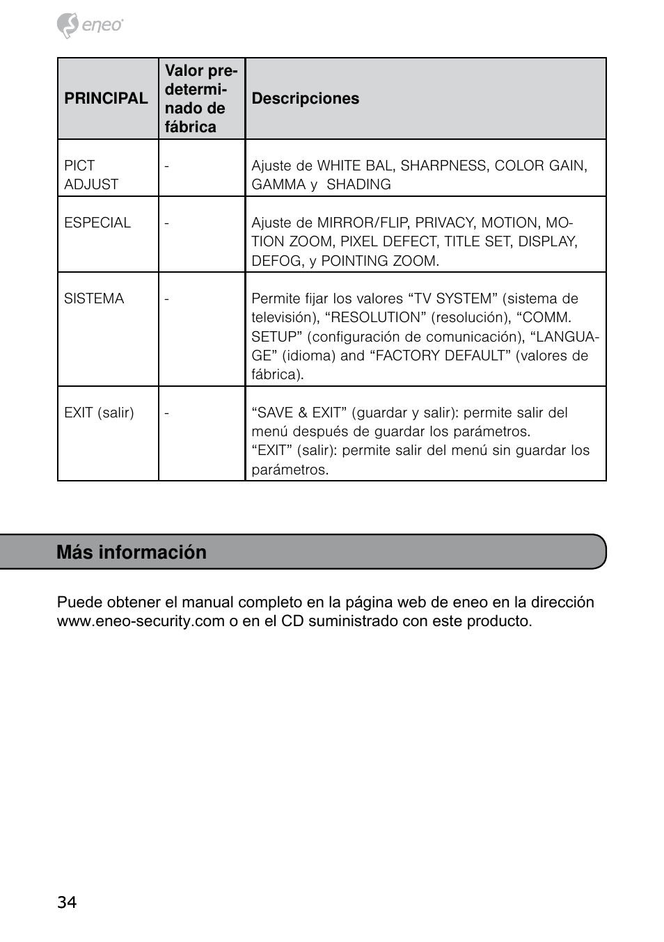 Más información | Eneo HDB-2080MIR User Manual | Page 34 / 36