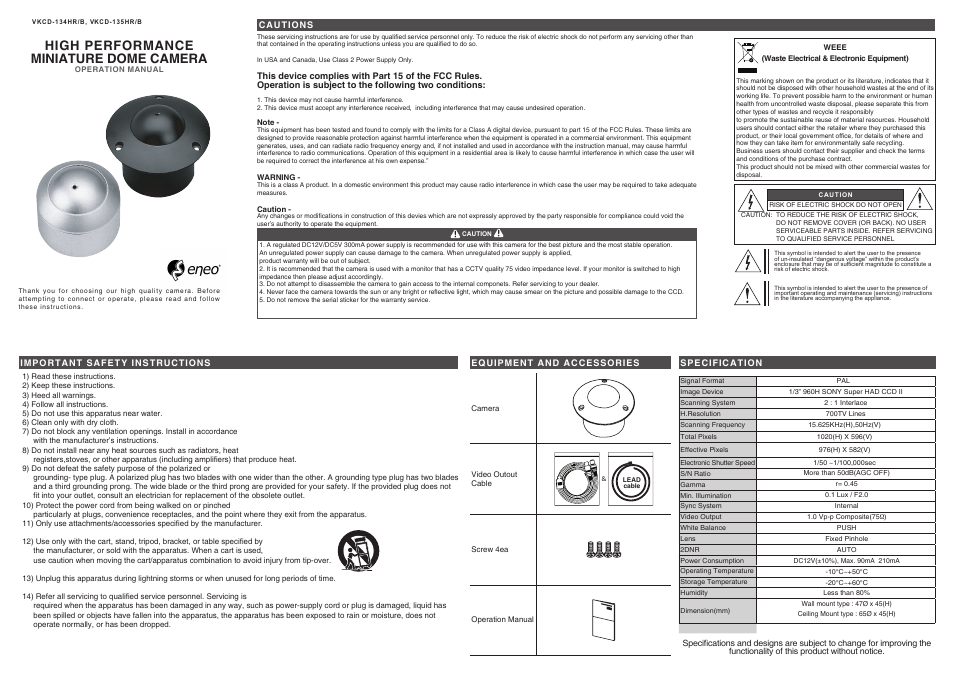 Eneo VKCD-134/HR B User Manual | 2 pages