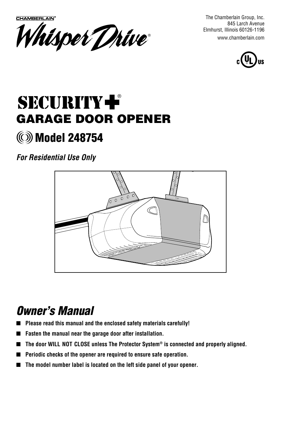 Chamberlain WHISPER DRIVE 248754 User Manual | 44 pages