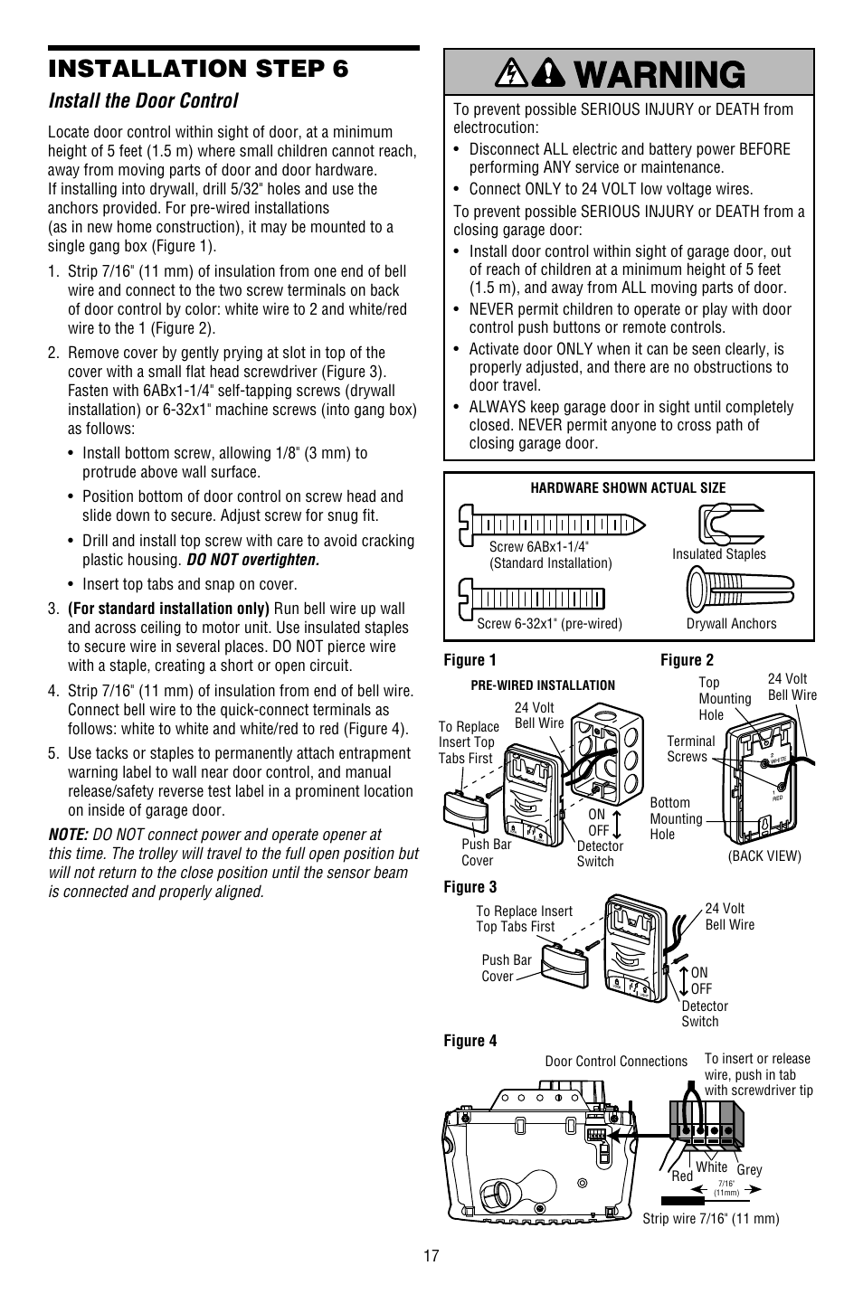 Install the door control, Installation step 6 | Chamberlain WHISPER DRIVE 248754 User Manual | Page 17 / 44