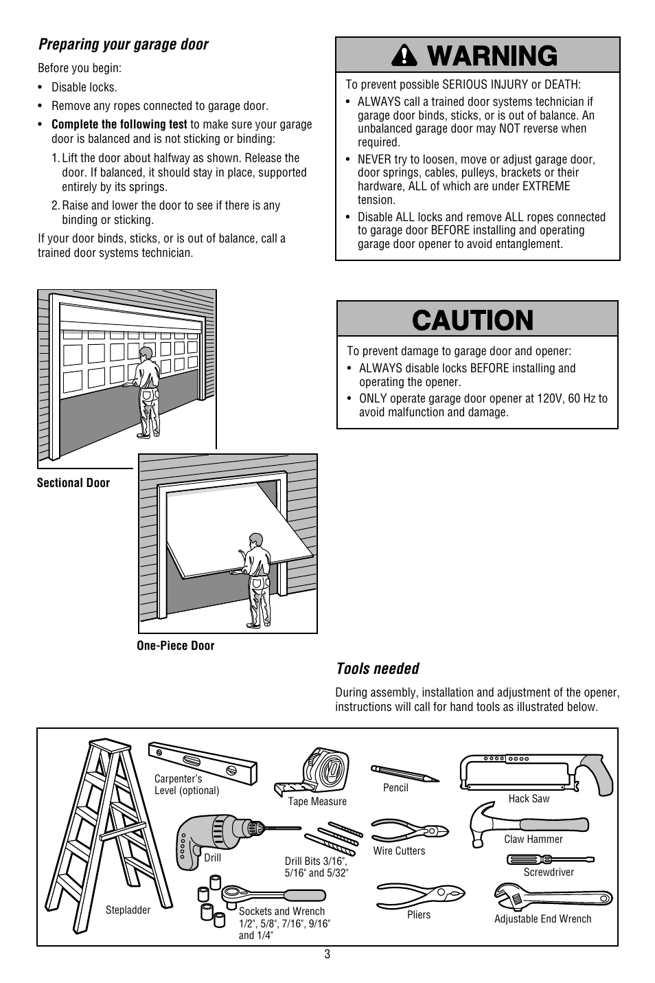 Preparing your garage door, Tools needed | Chamberlain WHISPER DRIVE 248754 User Manual | Page 3 / 44