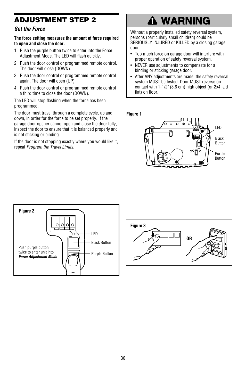 Set the force, Adjustment step 2 | Chamberlain WHISPER DRIVE 248754 User Manual | Page 30 / 44