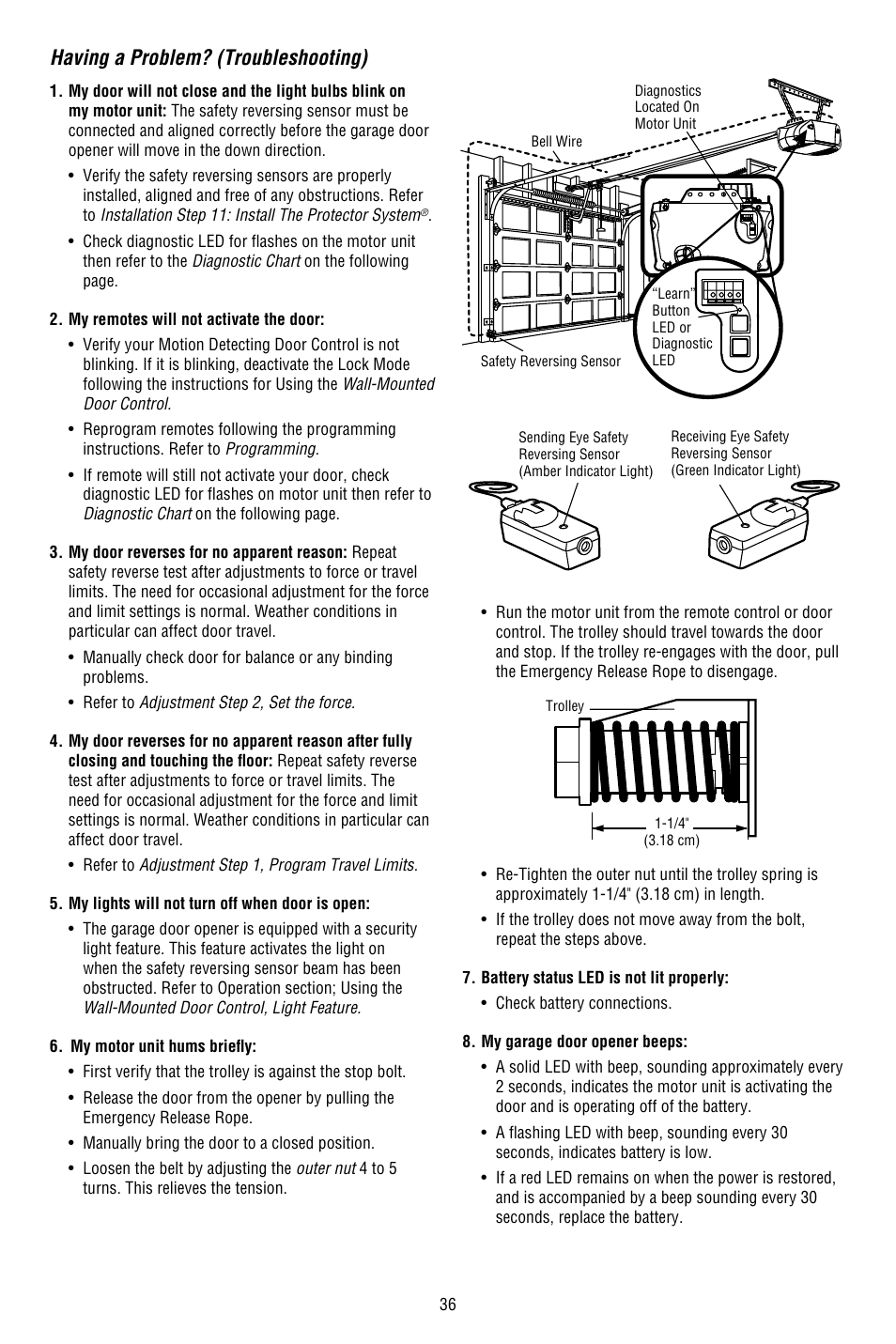 Having a problem? (troubleshooting) | Chamberlain WHISPER DRIVE 248754 User Manual | Page 36 / 44