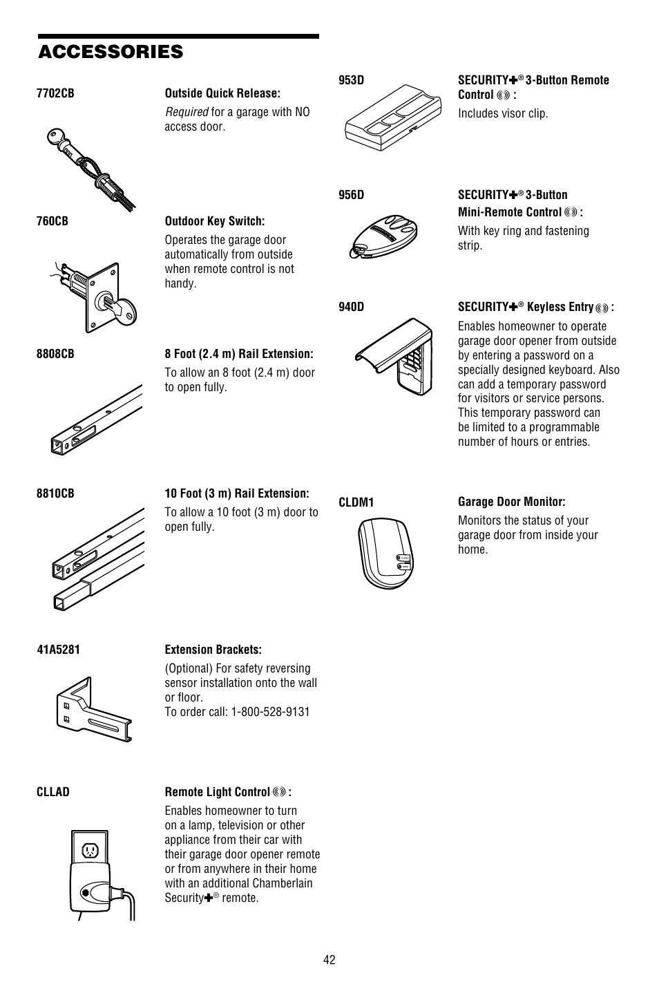 Accessories | Chamberlain WHISPER DRIVE 248754 User Manual | Page 42 / 44