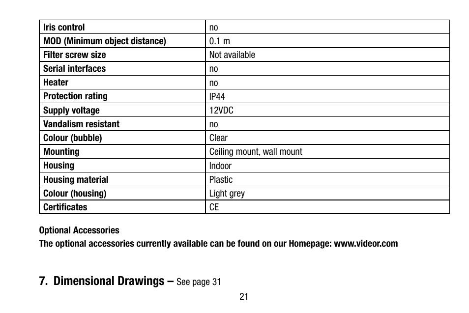 Dimensional drawings | Eneo VKCD-1332SM/3.8 User Manual | Page 21 / 32