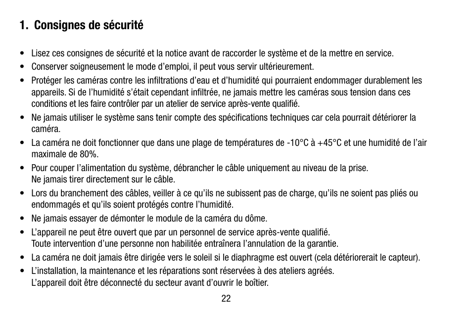 Consignes de sécurité | Eneo VKCD-1332SM/3.8 User Manual | Page 22 / 32