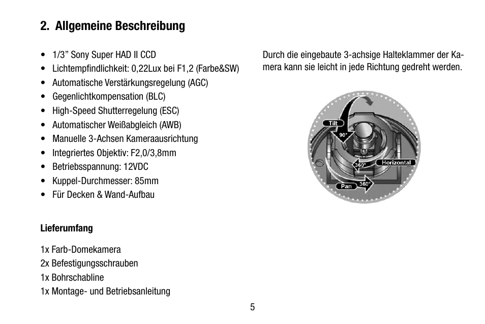 Allgemeine beschreibung | Eneo VKCD-1332SM/3.8 User Manual | Page 5 / 32