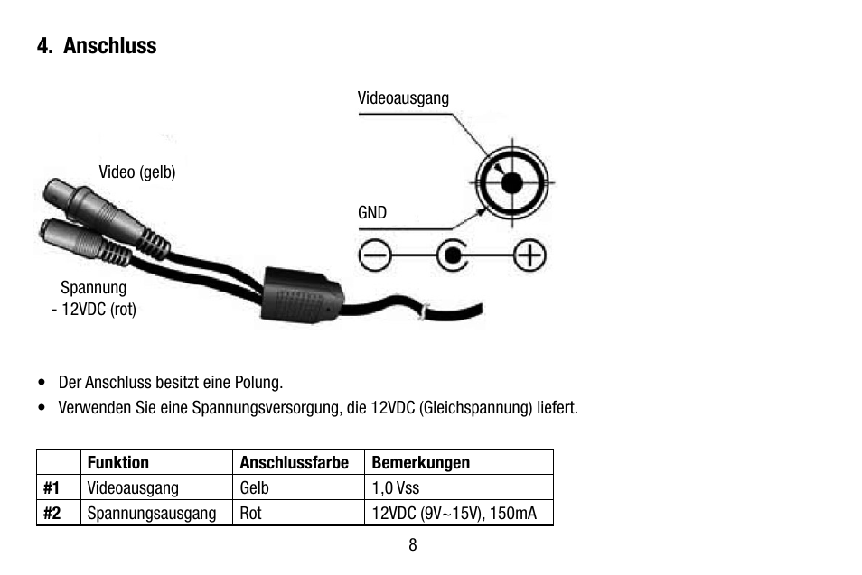Anschluss | Eneo VKCD-1332SM/3.8 User Manual | Page 8 / 32