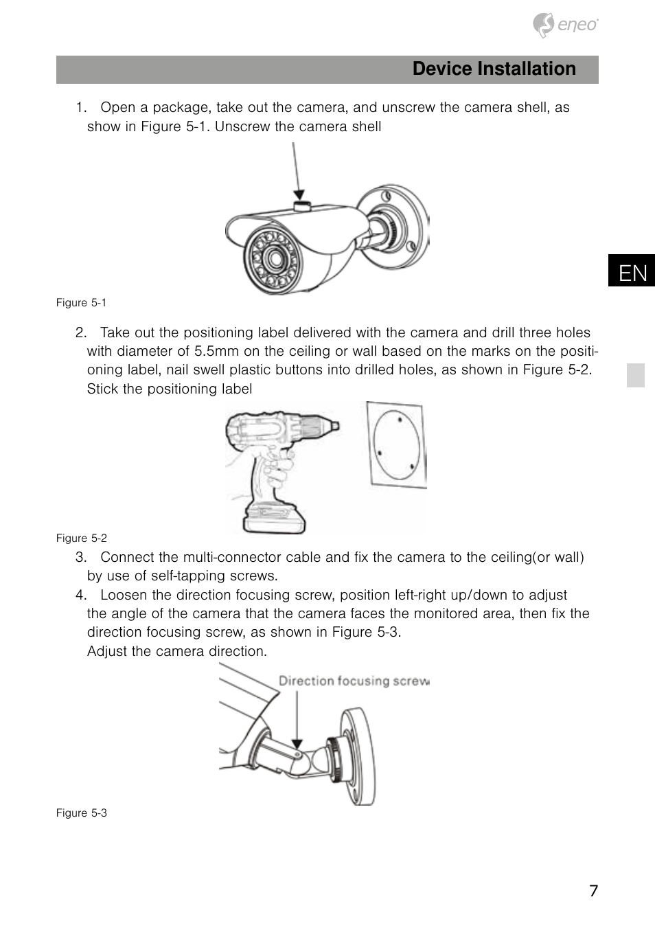 De en, Device installation | Eneo VKC-900IR36 User Manual | Page 8 / 16