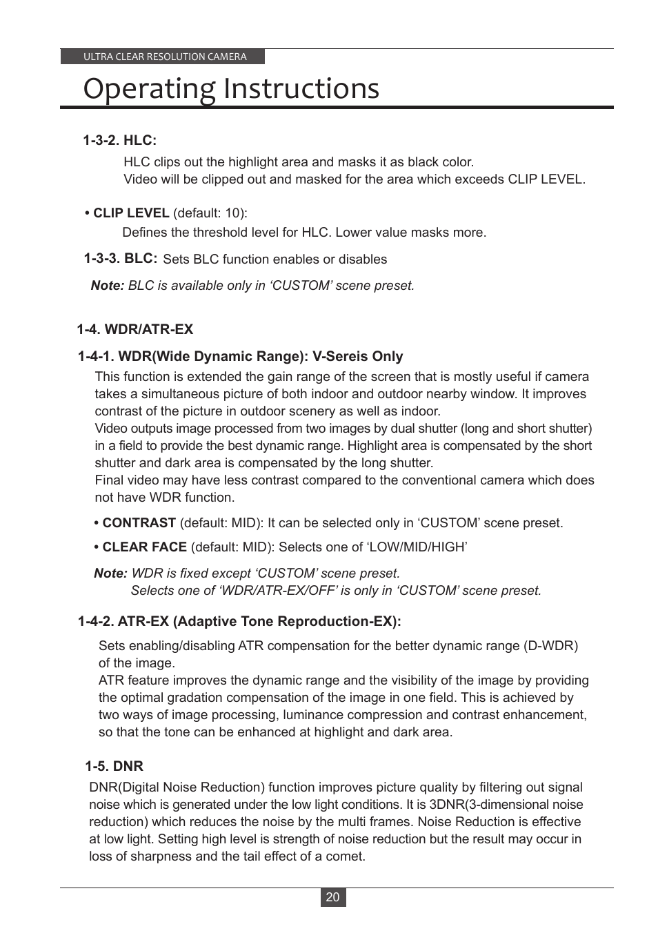 Operating instructions | Eneo VKC-13140F2810IR User Manual | Page 20 / 36