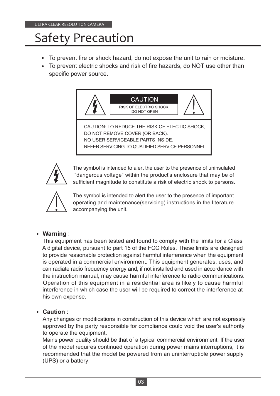 Safety precaution | Eneo VKC-13140F2810IR User Manual | Page 3 / 36