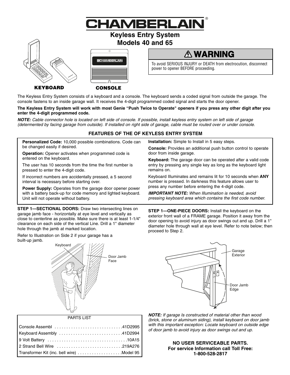 Chamberlain 40 User Manual | 2 pages