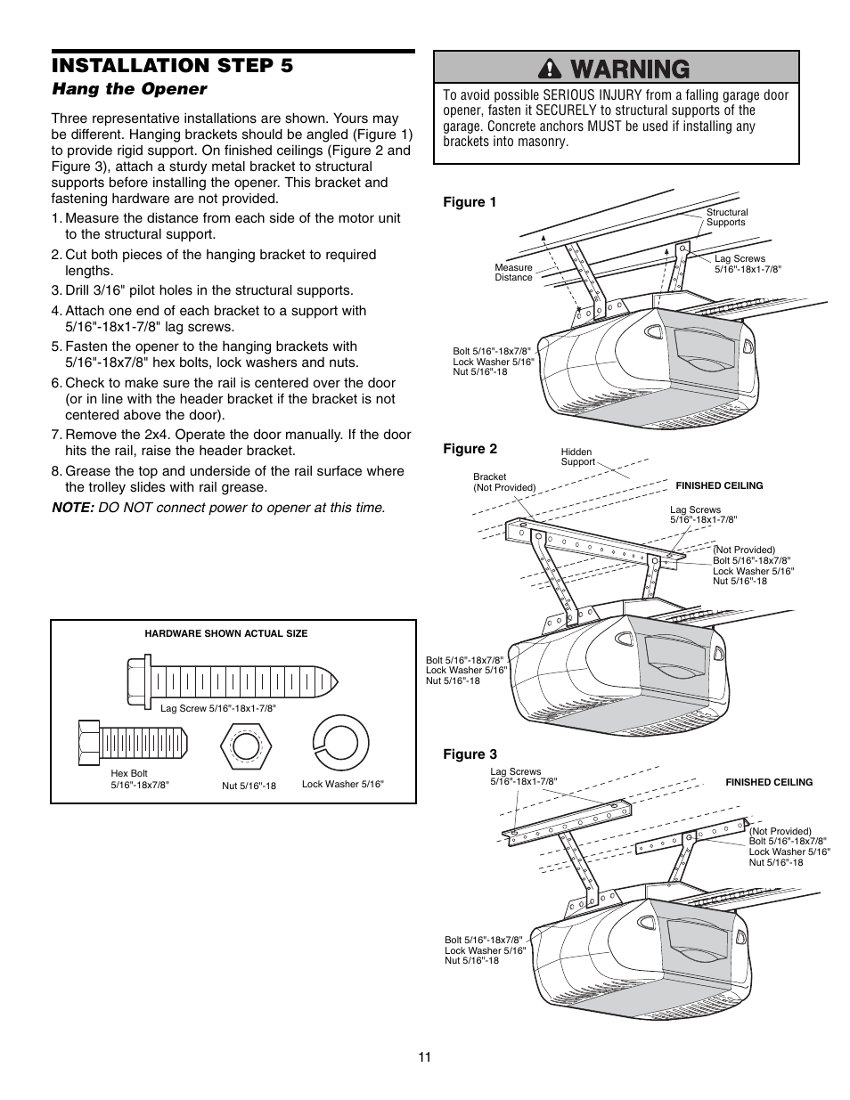 Hang the opener, Installation step 5 | Chamberlain 3595S User Manual | Page 11 / 36