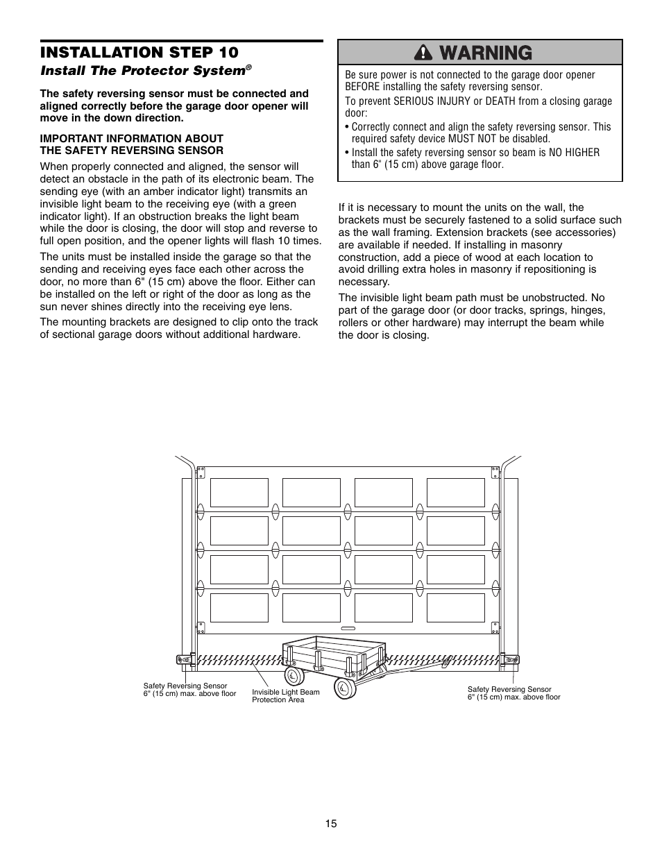 Install the protector system, Installation step 10 | Chamberlain 3595S User Manual | Page 15 / 36