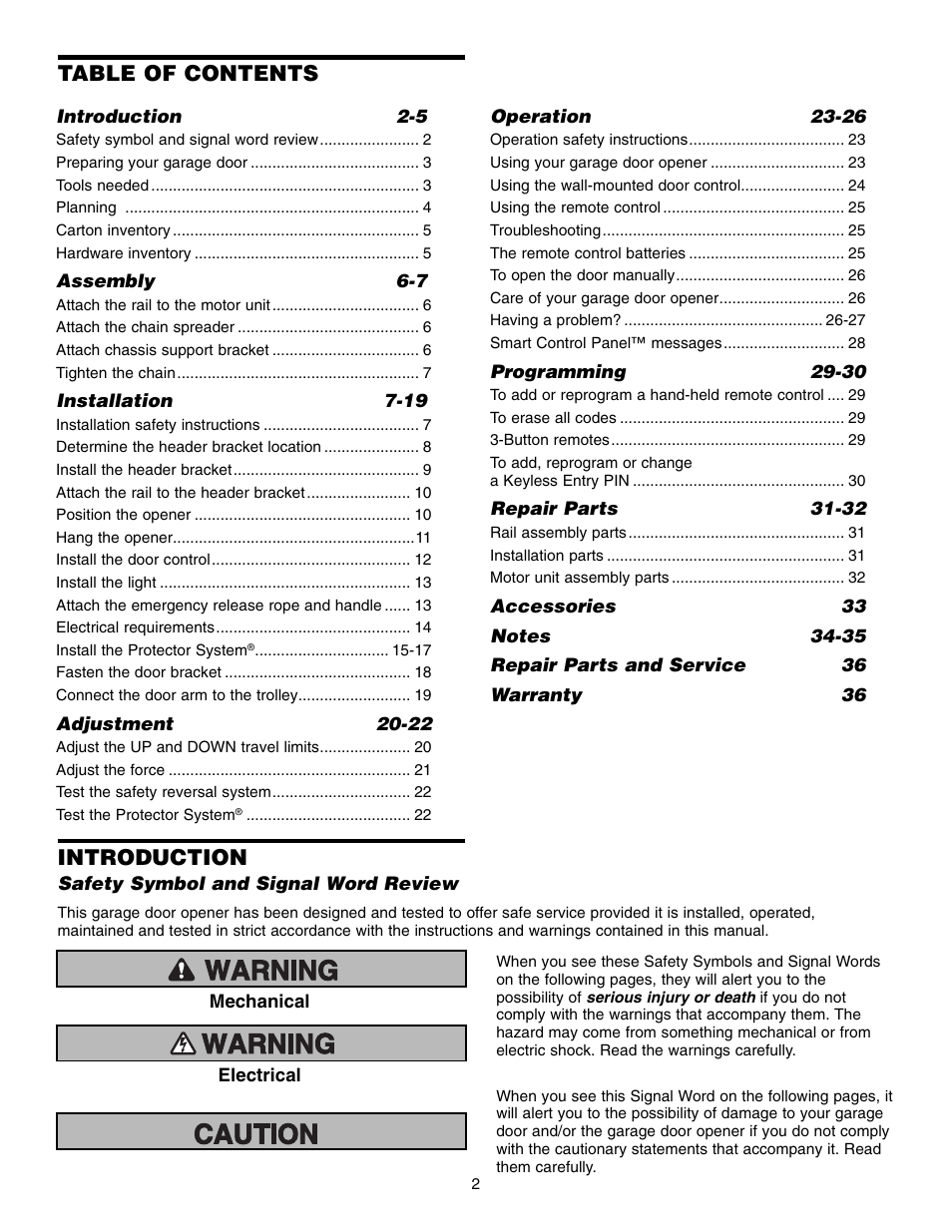 Chamberlain 3595S User Manual | Page 2 / 36