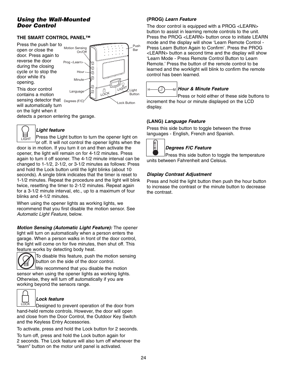 Using the wall-mounteddoor control, Using the wall-mounted door control | Chamberlain 3595S User Manual | Page 24 / 36