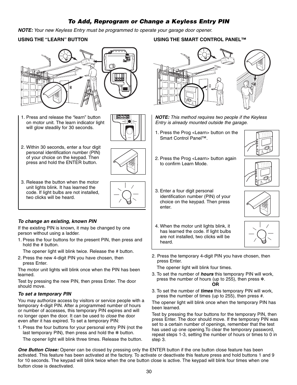 To add, reprogram or change a keyless entry pin | Chamberlain 3595S User Manual | Page 30 / 36