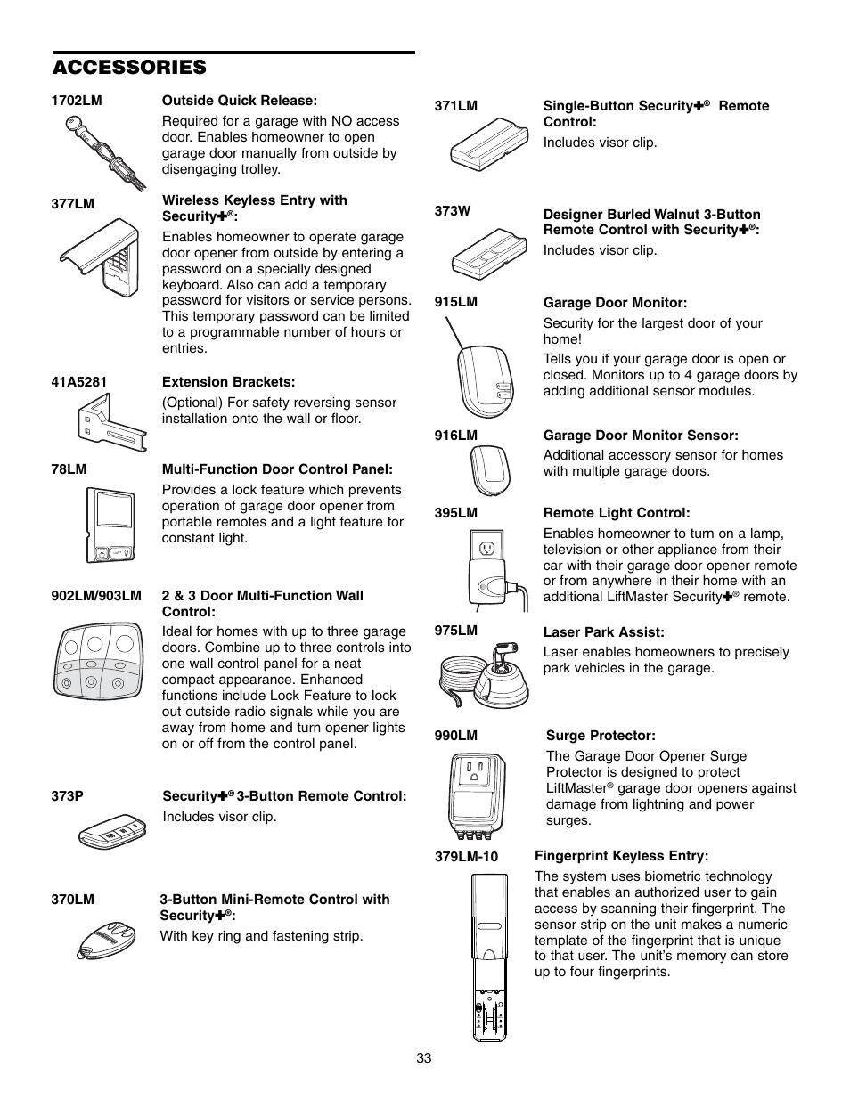 Accessories | Chamberlain 3595S User Manual | Page 33 / 36