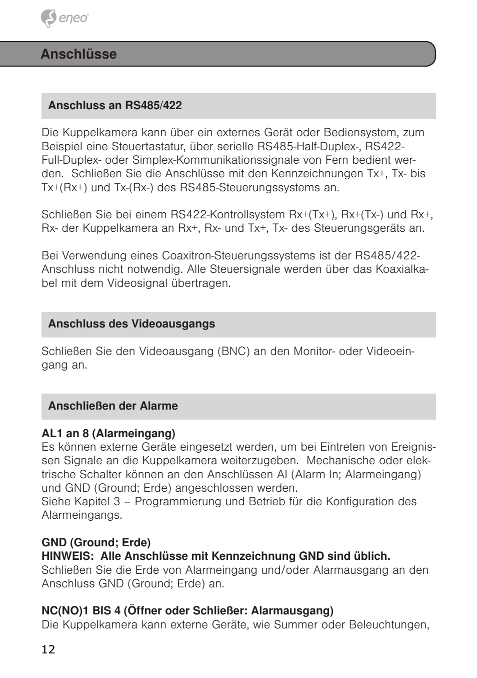 Anschlüsse | Eneo EDC-4372 User Manual | Page 12 / 72