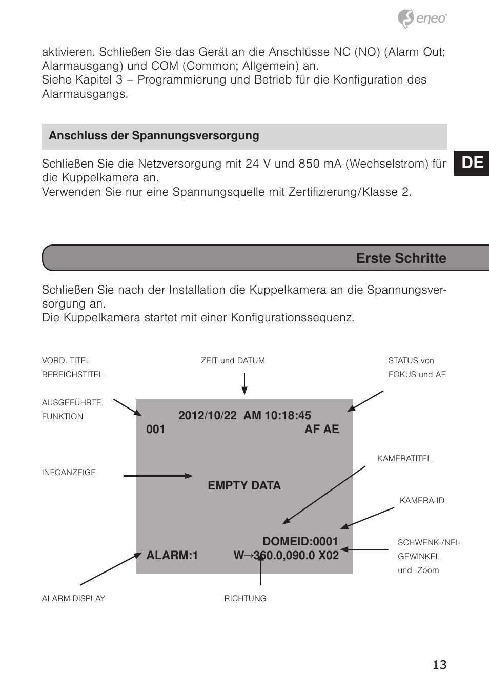 De en fr pl ru, Erste schritte | Eneo EDC-4372 User Manual | Page 13 / 72