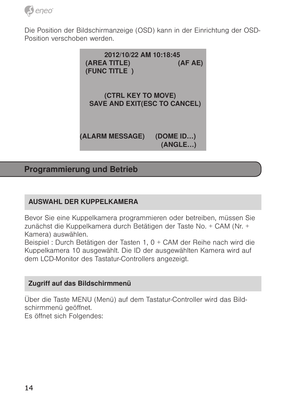 Programmierung und betrieb | Eneo EDC-4372 User Manual | Page 14 / 72