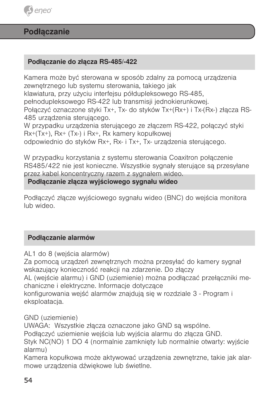 Podłączanie | Eneo EDC-4372 User Manual | Page 54 / 72