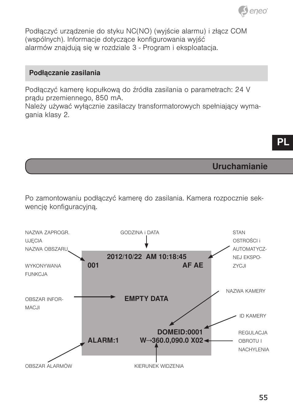 De en fr pl ru, Uruchamianie | Eneo EDC-4372 User Manual | Page 55 / 72