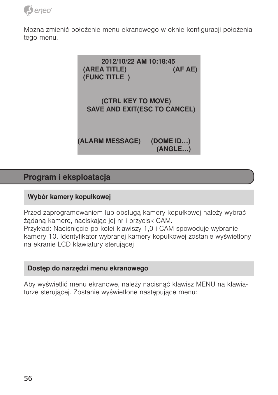 Program i eksploatacja | Eneo EDC-4372 User Manual | Page 56 / 72