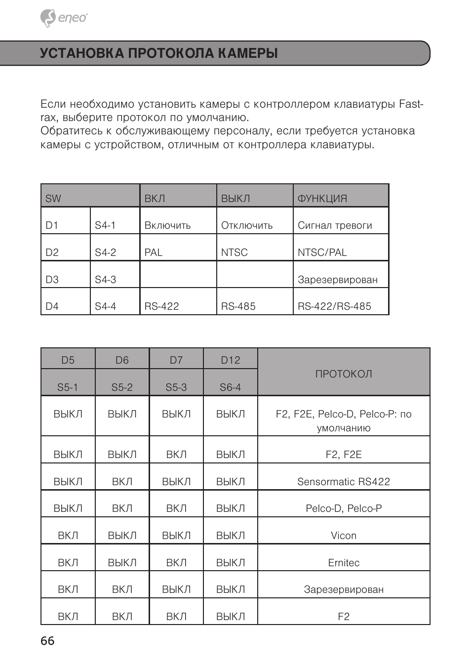 Установка протокола камеры | Eneo EDC-4372 User Manual | Page 66 / 72