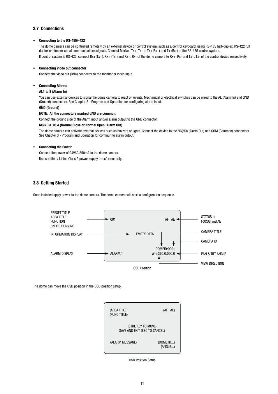 7 connections, 8 getting started | Eneo EDC-3371 User Manual | Page 11 / 36