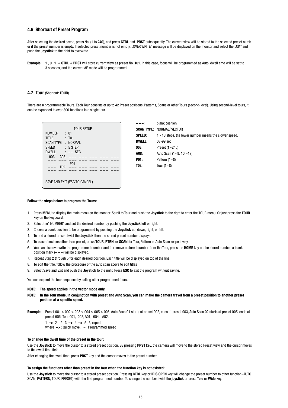 6 shortcut of preset program, 7 tour | Eneo EDC-3371 User Manual | Page 16 / 36