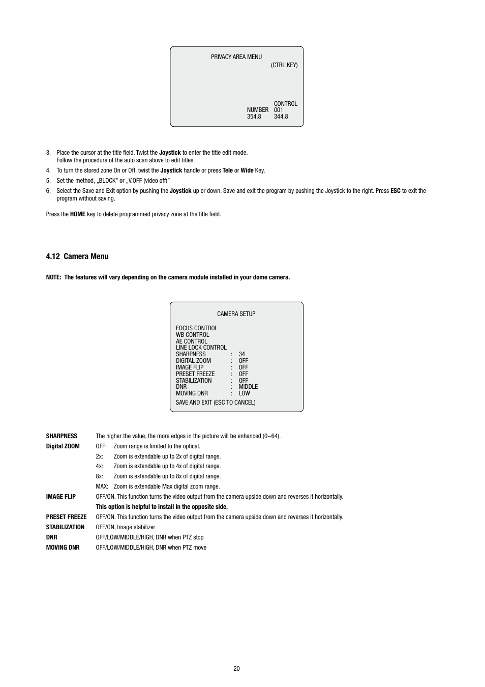12 camera menu | Eneo EDC-3371 User Manual | Page 20 / 36