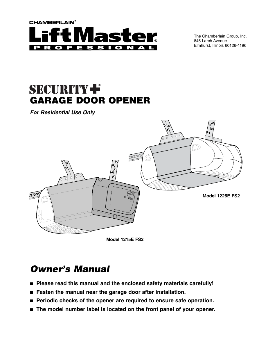 Chamberlain 1215E FS2 User Manual | 80 pages