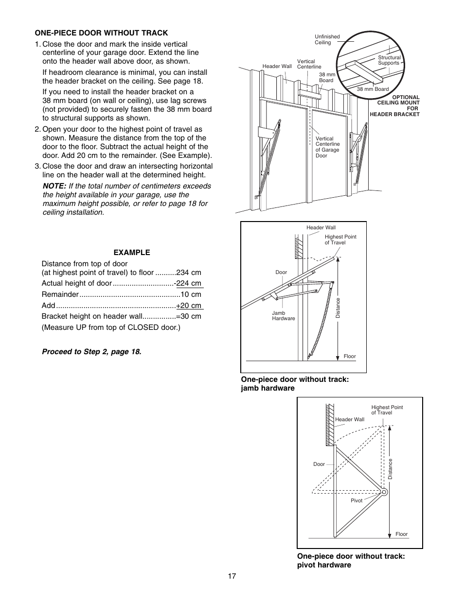 One-piece door without track | Chamberlain 1215E FS2 User Manual | Page 17 / 80