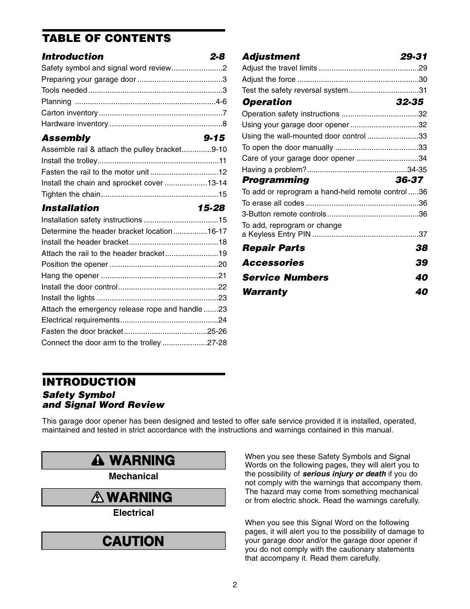 Chamberlain 1215E FS2 User Manual | Page 2 / 80