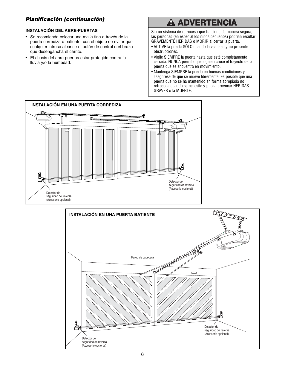 Planificación (continuación) | Chamberlain 1215E FS2 User Manual | Page 46 / 80