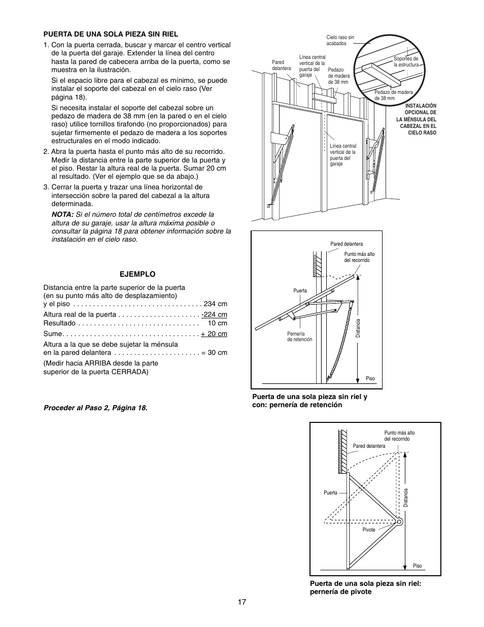 Puerta de una sola pieza sin riel | Chamberlain 1215E FS2 User Manual | Page 57 / 80