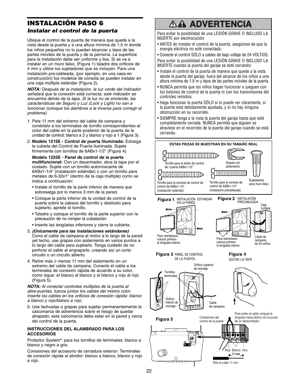 Instalación paso 6, Instalar el control de la puerta | Chamberlain 1215E FS2 User Manual | Page 62 / 80