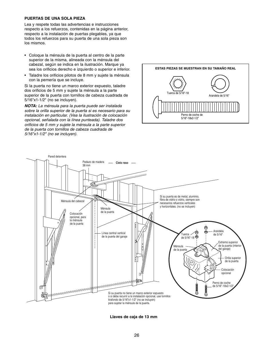 Puertas de una sola pieza | Chamberlain 1215E FS2 User Manual | Page 66 / 80