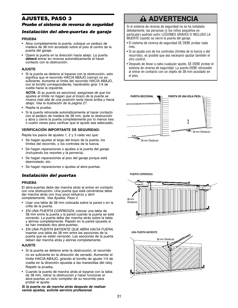 Ajustes, paso 3 | Chamberlain 1215E FS2 User Manual | Page 71 / 80