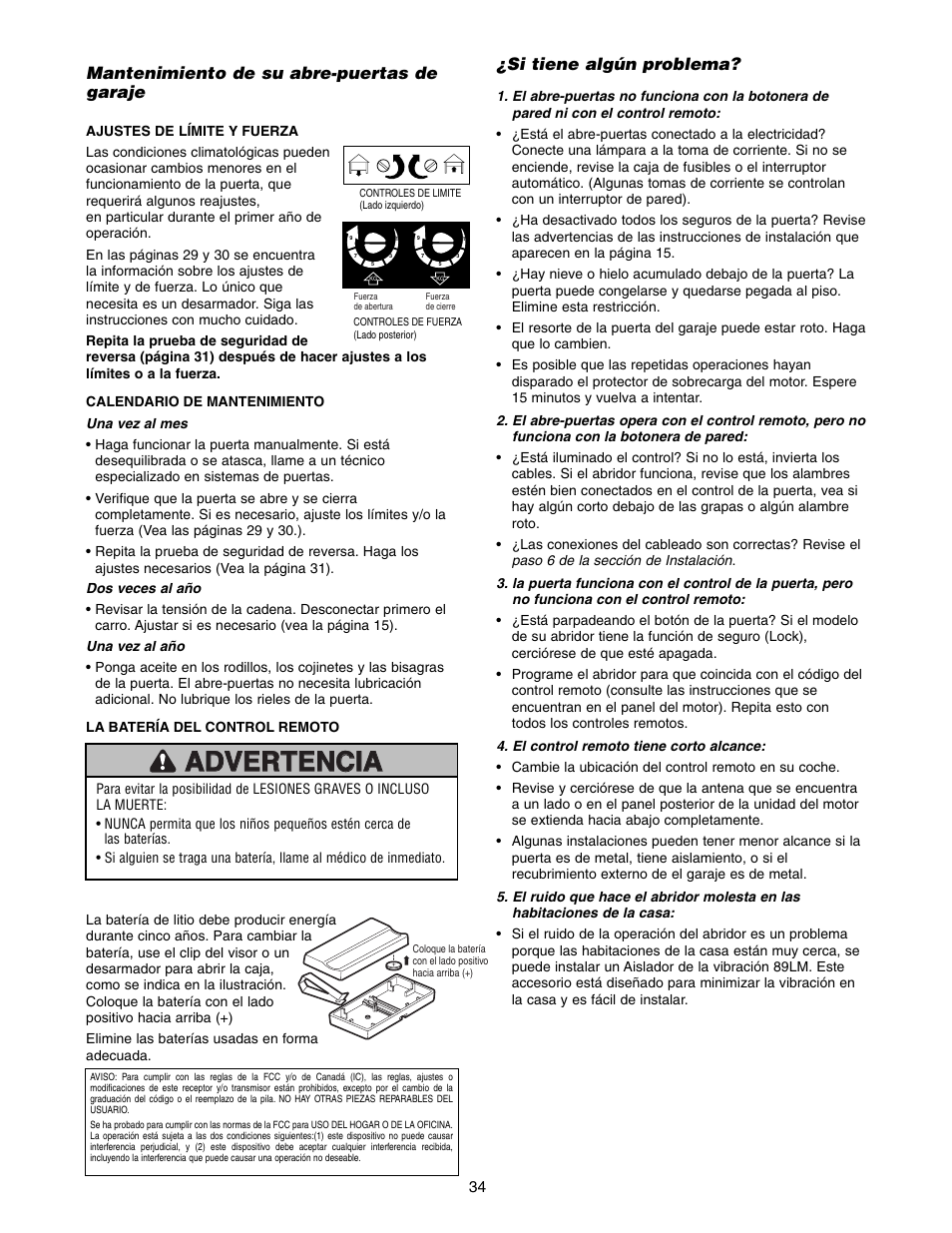 Mantenimiento de su abre-puertas de garaje, Si tiene algún problema | Chamberlain 1215E FS2 User Manual | Page 74 / 80