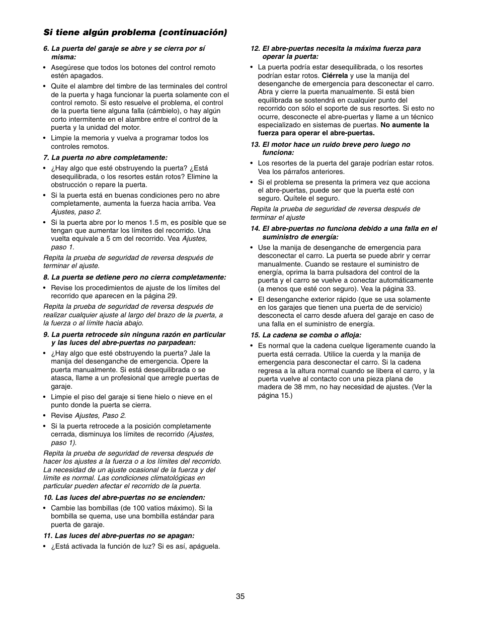 Si tiene algún problema (continuación) | Chamberlain 1215E FS2 User Manual | Page 75 / 80