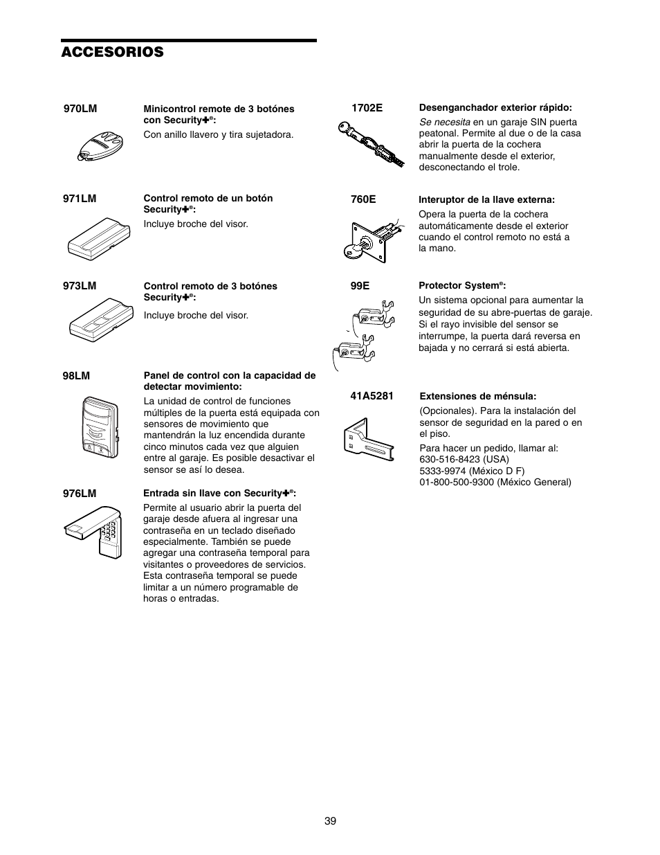 Accesori0s, Accesorios | Chamberlain 1215E FS2 User Manual | Page 79 / 80