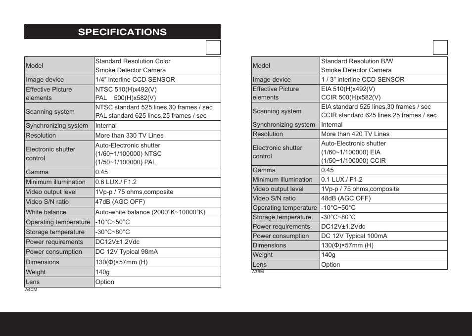 Specifications | Eneo VKC-1332/3.6SMD User Manual | Page 5 / 11