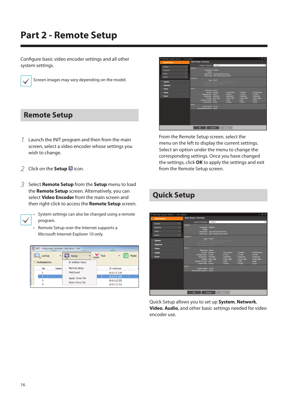 Part 2 - remote setup, Remote setup 1, Quick setup | Eneo PLS-5304 User Manual | Page 16 / 34