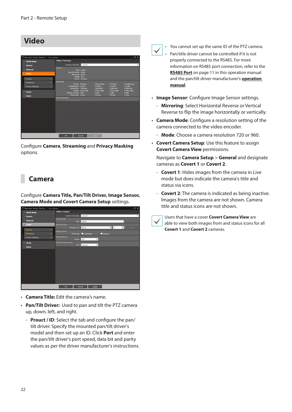 Video, Camera | Eneo PLS-5304 User Manual | Page 22 / 34